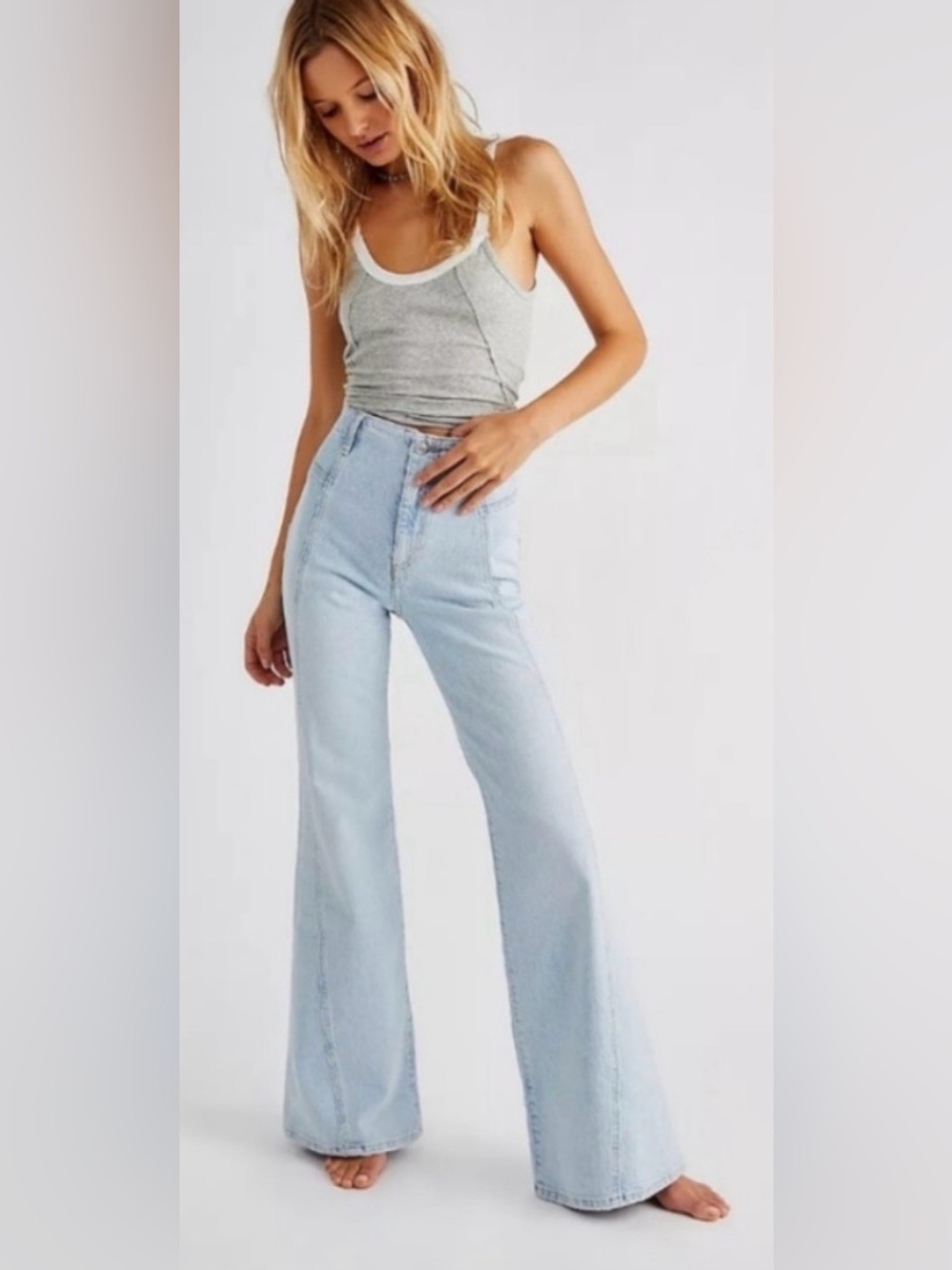 We The Free Light Wash Florence Flare High Waisted Jeans Boho Sz 27 NEW